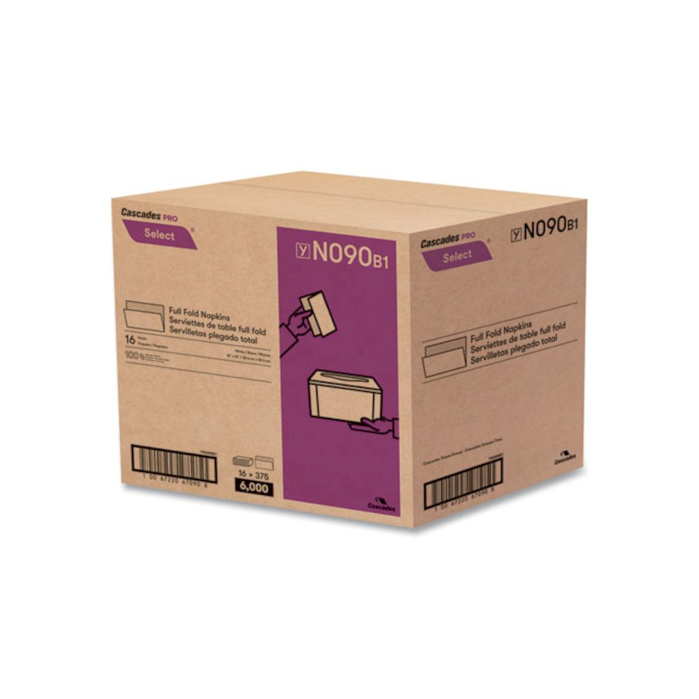 Select Full Fold II Napkins, 1-Ply, 12 x 12, White, 375/Pack, 24/Carton. Picture 2