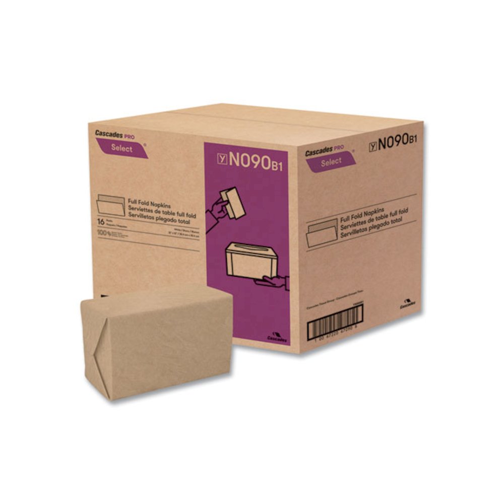 Select Full Fold II Napkins, 1-Ply, 12 x 12, White, 375/Pack, 24/Carton. Picture 1