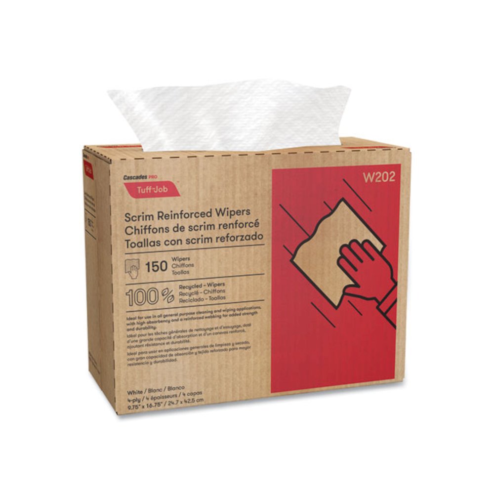 Tuff-Job Scrim Reinforced Wipers, 4-Ply, 9.75 x 16.75, White, 150/Box, 6 Box/Carton. Picture 2
