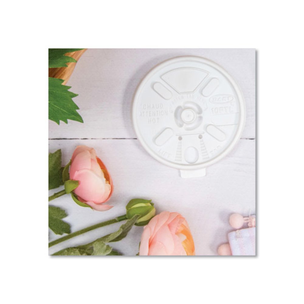 Lift n' Lock Plastic Hot Cup Lids, Fits 10 oz Hot Cups, White, 1,000/Carton. Picture 4