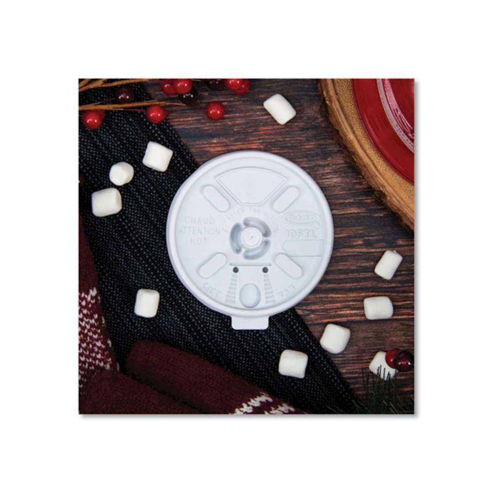 Lift n' Lock Plastic Hot Cup Lids, Fits 10 oz Hot Cups, White, 1,000/Carton. Picture 5