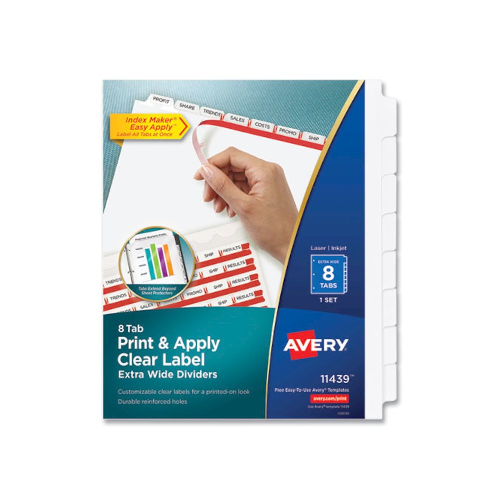 Print and Apply Index Maker Clear Label Dividers, Extra Wide Tab, 8-Tab, 11.25 x 9.25, White, 1 Set. Picture 1