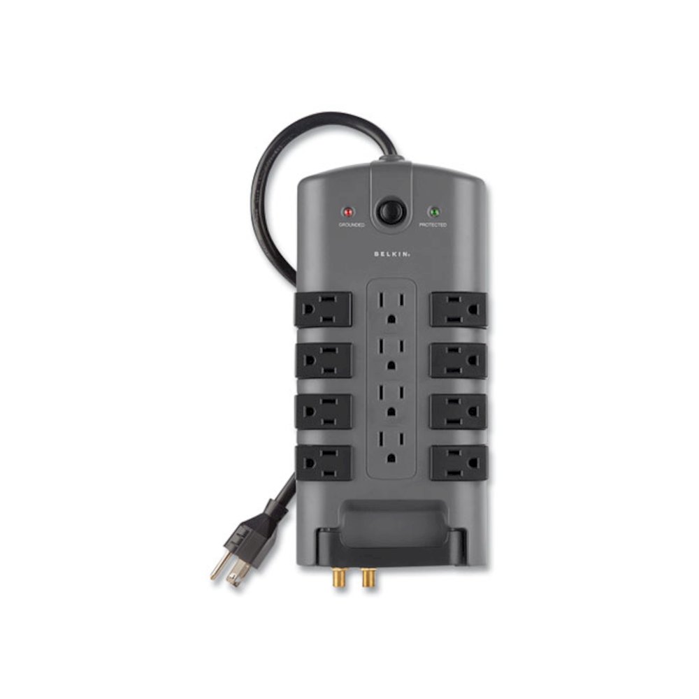 Pivot Plug Surge Protector, 12 AC Outlets, 8 ft Cord, 4,320 J, Gray. Picture 4