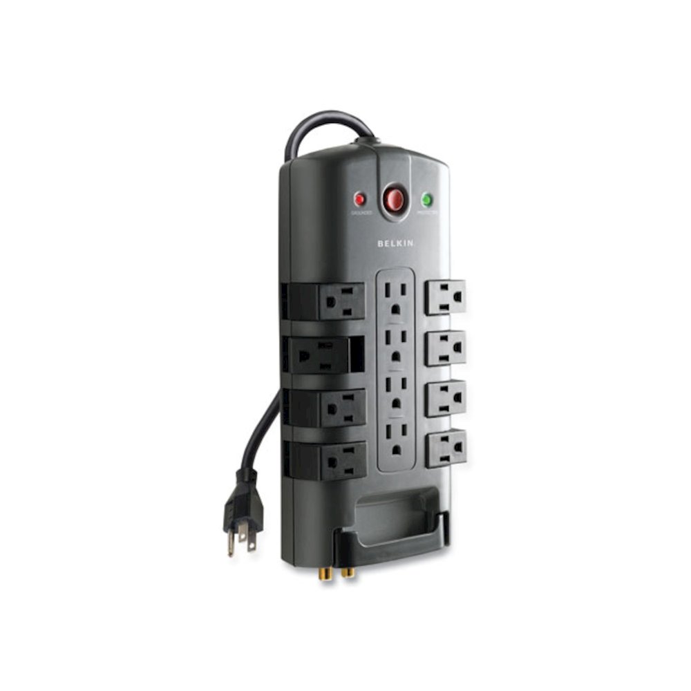 Pivot Plug Surge Protector, 12 AC Outlets, 8 ft Cord, 4,320 J, Gray. Picture 7