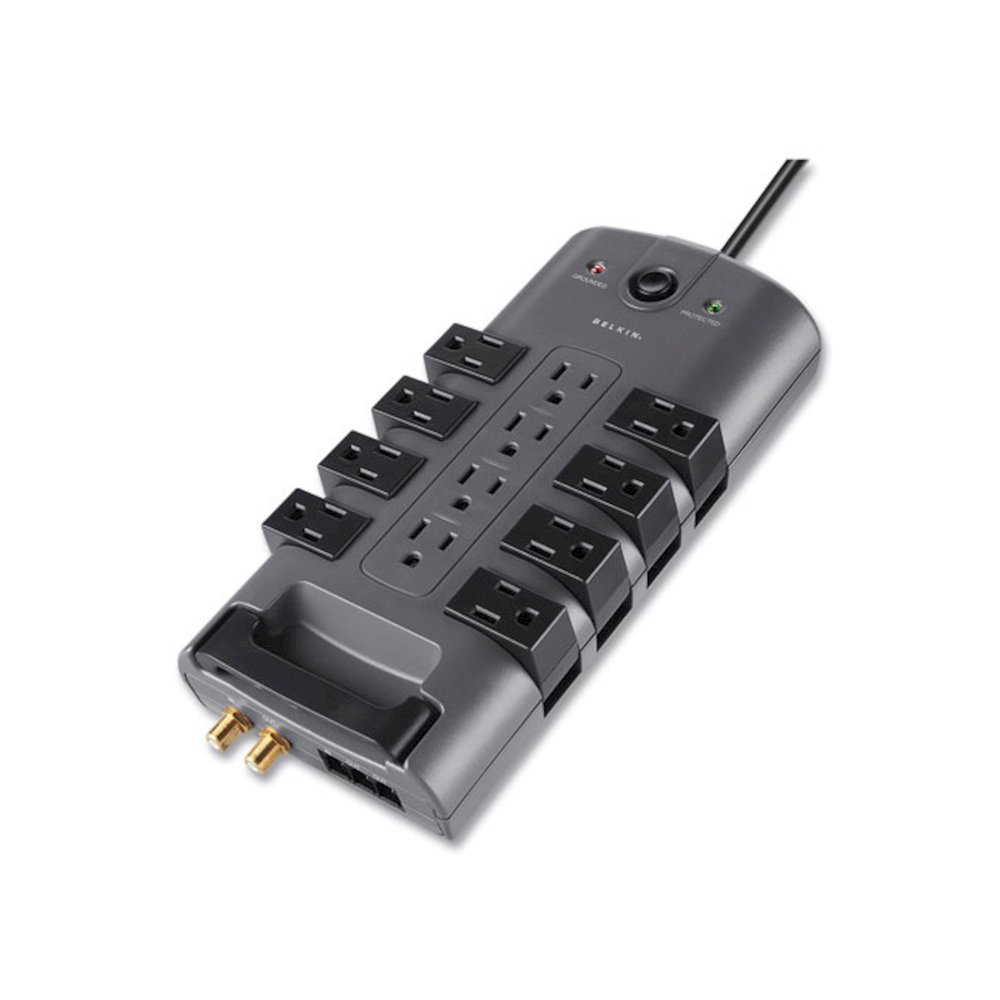 Pivot Plug Surge Protector, 12 AC Outlets, 8 ft Cord, 4,320 J, Gray. Picture 1