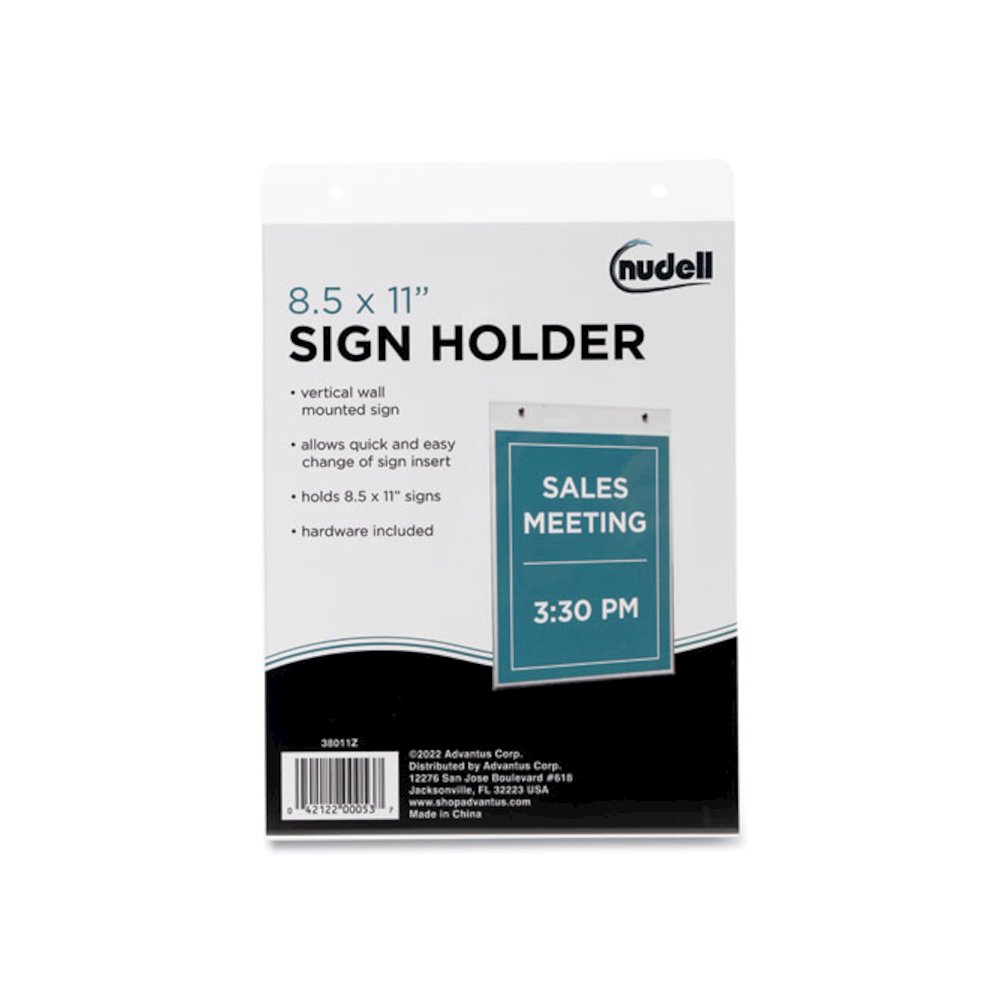 Clear Plastic Vertical-Orientation Wall Sign Holder with Mounting Screws, Quick-Change Insert System, 8.5 x 11 Insert. Picture 1