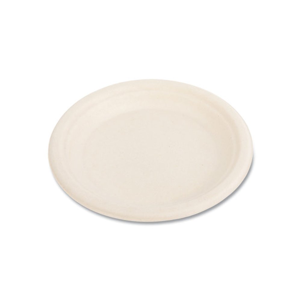 Molded Fiber PFAS-Free Dinnerware, Plate, Sugarcane, 6" dia, Tan, 1,000/Carton. Picture 4