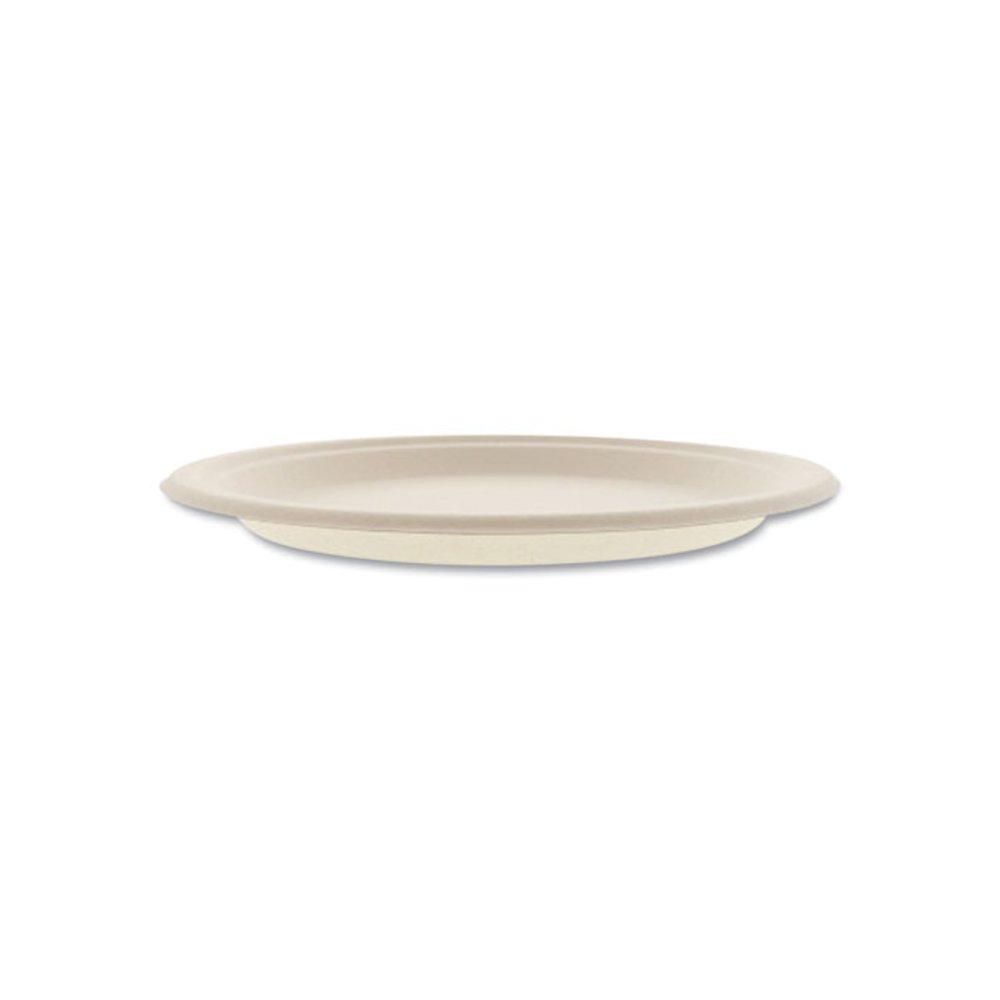 Molded Fiber PFAS-Free Dinnerware, Plate, Sugarcane, 10" dia, Tan, 500/Carton. Picture 4