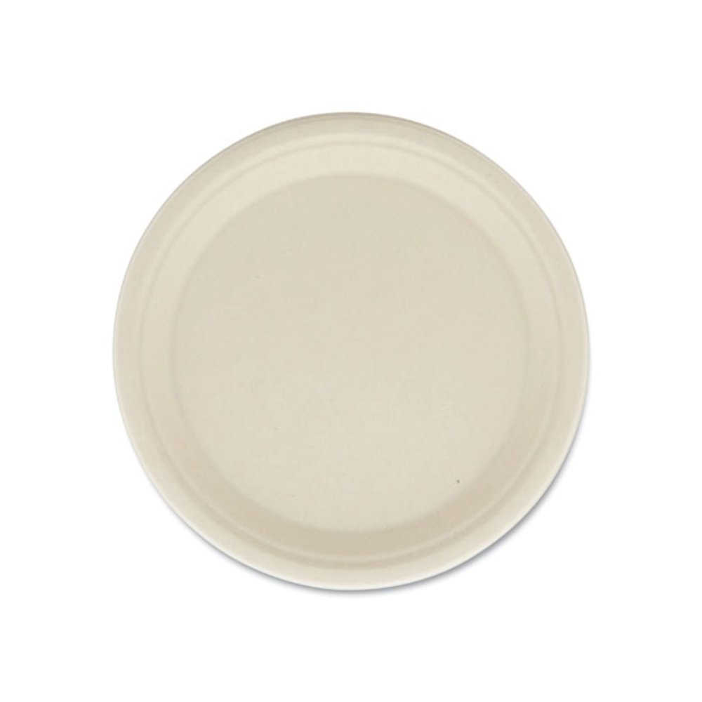Molded Fiber PFAS-Free Dinnerware, Plate, Sugarcane, 10" dia, Tan, 500/Carton. Picture 5