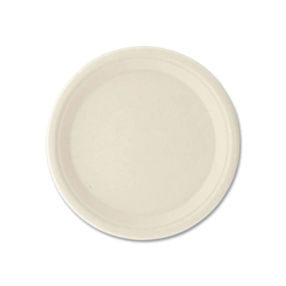 Molded Fiber PFAS-Free Dinnerware, Plate, Sugarcane, 10" dia, Tan, 500/Carton. Picture 2