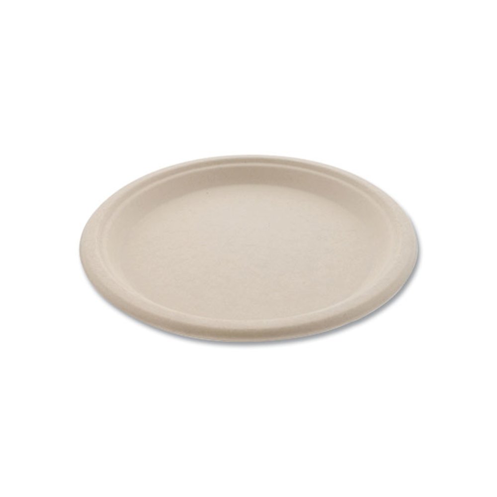 Molded Fiber PFAS-Free Dinnerware, Plate, Sugarcane, 10" dia, Tan, 500/Carton. Picture 3