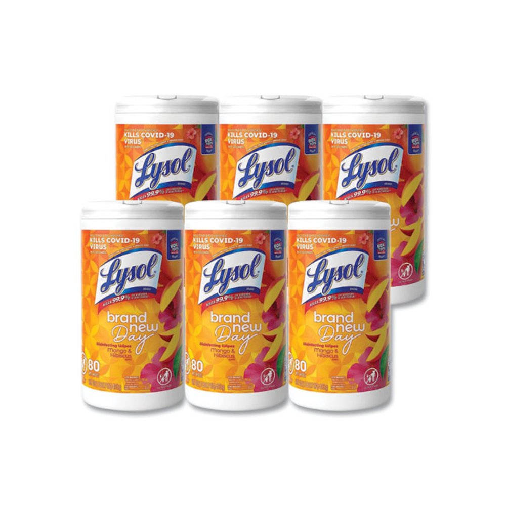 Disinfecting Wipes, 1-Ply, 7 x 7.25, Mango and Hibiscus, White, 80 Wipes/Canister, 6 Canisters/Carton. Picture 1