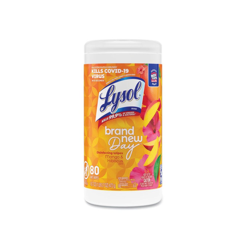 Disinfecting Wipes, 1-Ply, 7 x 7.25, Mango and Hibiscus, White, 80 Wipes/Canister, 6 Canisters/Carton. Picture 2