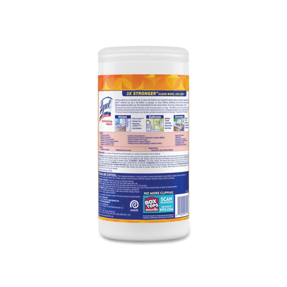 Disinfecting Wipes, 1-Ply, 7 x 7.25, Mango and Hibiscus, White, 80 Wipes/Canister, 6 Canisters/Carton. Picture 4