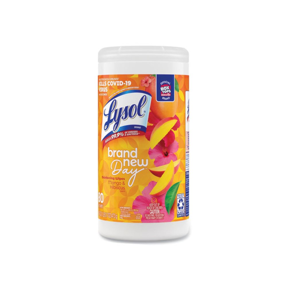 Disinfecting Wipes, 1-Ply, 7 x 7.25, Mango and Hibiscus, White, 80 Wipes/Canister, 6 Canisters/Carton. Picture 5