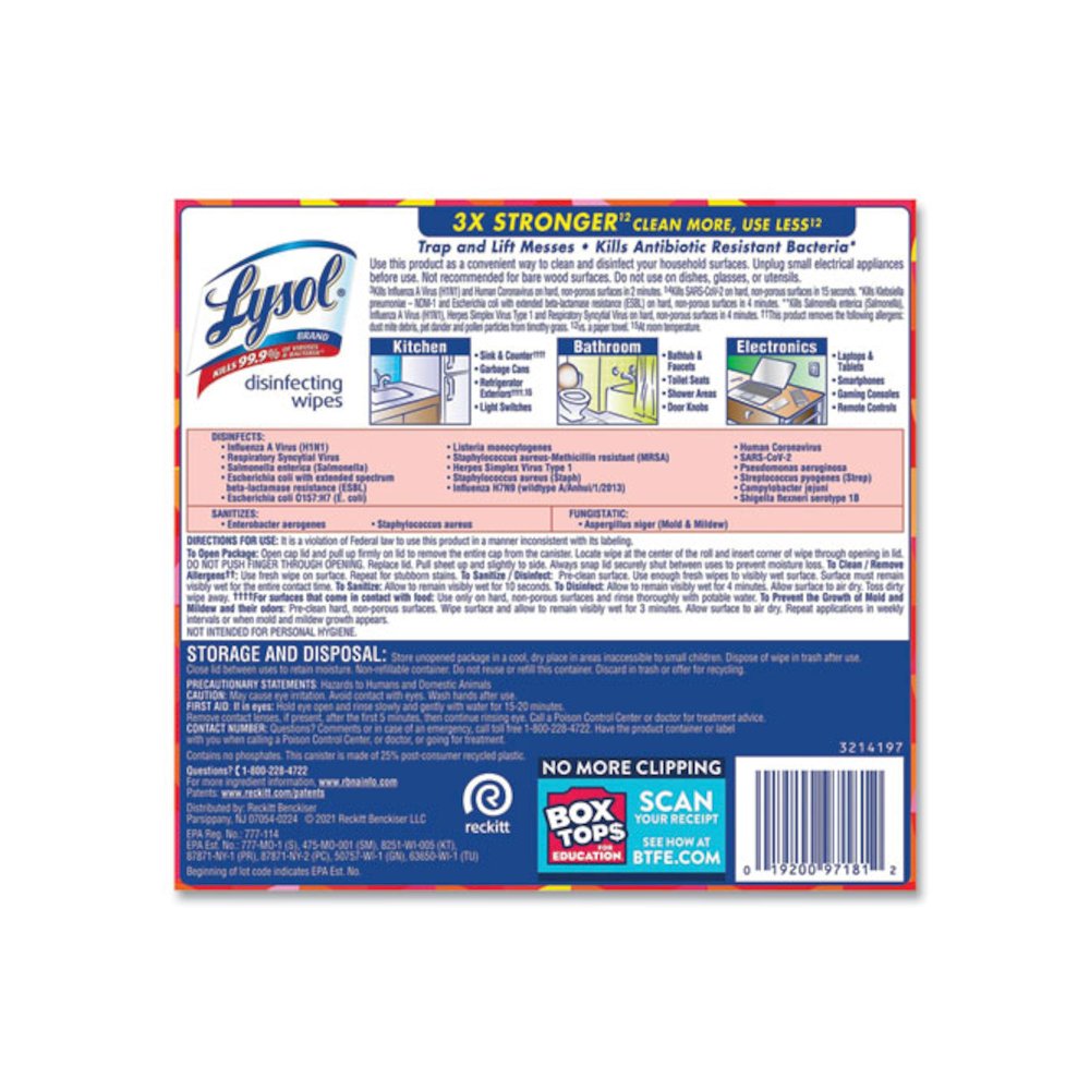 Disinfecting Wipes, 1-Ply, 7 x 7.25, Mango and Hibiscus, White, 80 Wipes/Canister, 6 Canisters/Carton. Picture 6