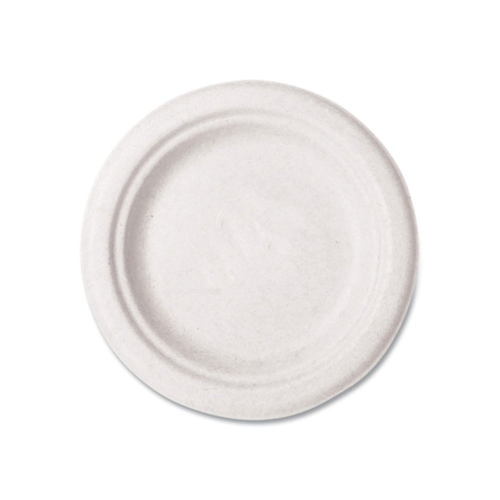 Nourish Molded Fiber Tableware, Compostable, Plate, Sugarcane, 6" dia, White, 1,000/Carton. Picture 1