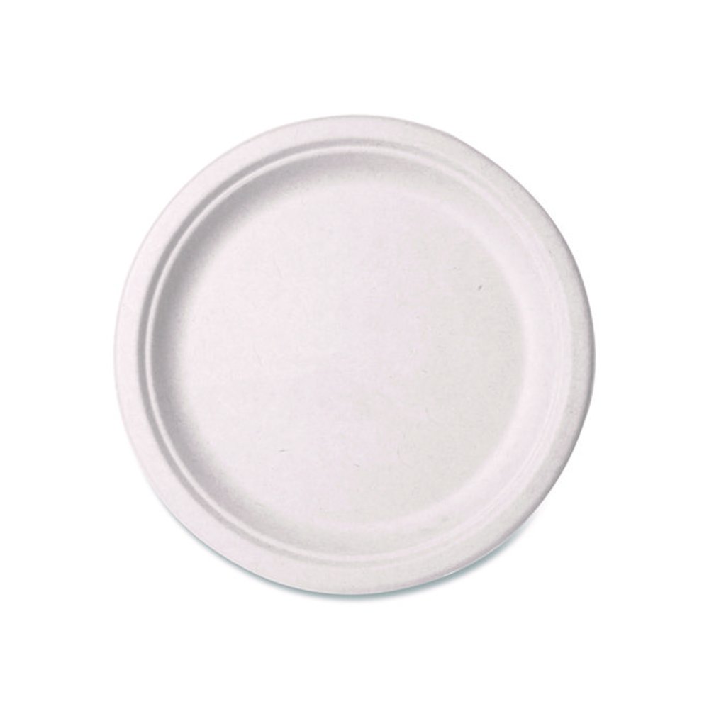 Nourish Molded Fiber Tableware, Compostable, Plate, Sugarcane, 10" dia, White, 500/Carton. Picture 1