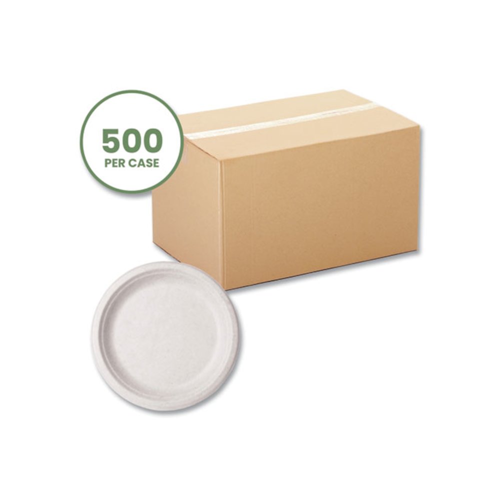 Nourish Molded Fiber Tableware, Compostable, Plate, Sugarcane, 9" dia, White, 500/Carton. Picture 2