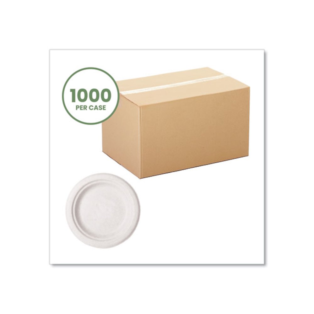 Nourish Molded Fiber Tableware, Compostable, Plate, Sugarcane, 6" dia, White, 1,000/Carton. Picture 2