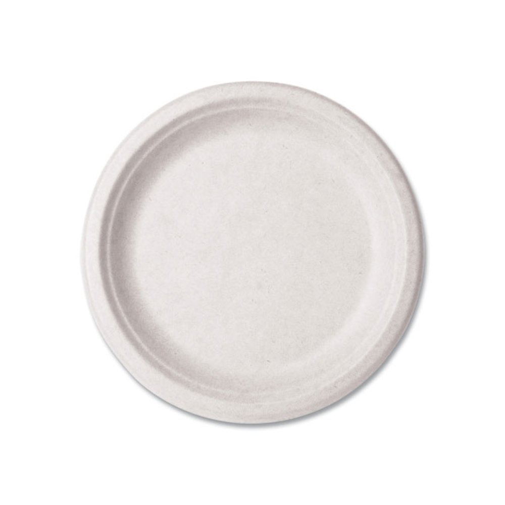 Nourish Molded Fiber Tableware, Compostable, Plate, Sugarcane, 9" dia, White, 500/Carton. Picture 1