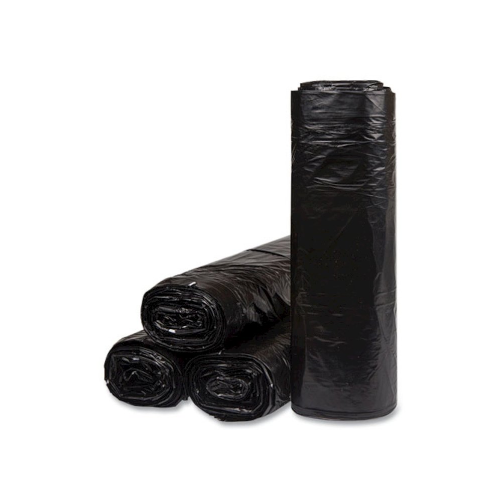 Low-Density Commercial Can Liners, 60 gal, 1.2 mil, 38" x 58", Black, Interleaved Roll, 10 Bags/Roll, 10 Rolls/Carton. Picture 1