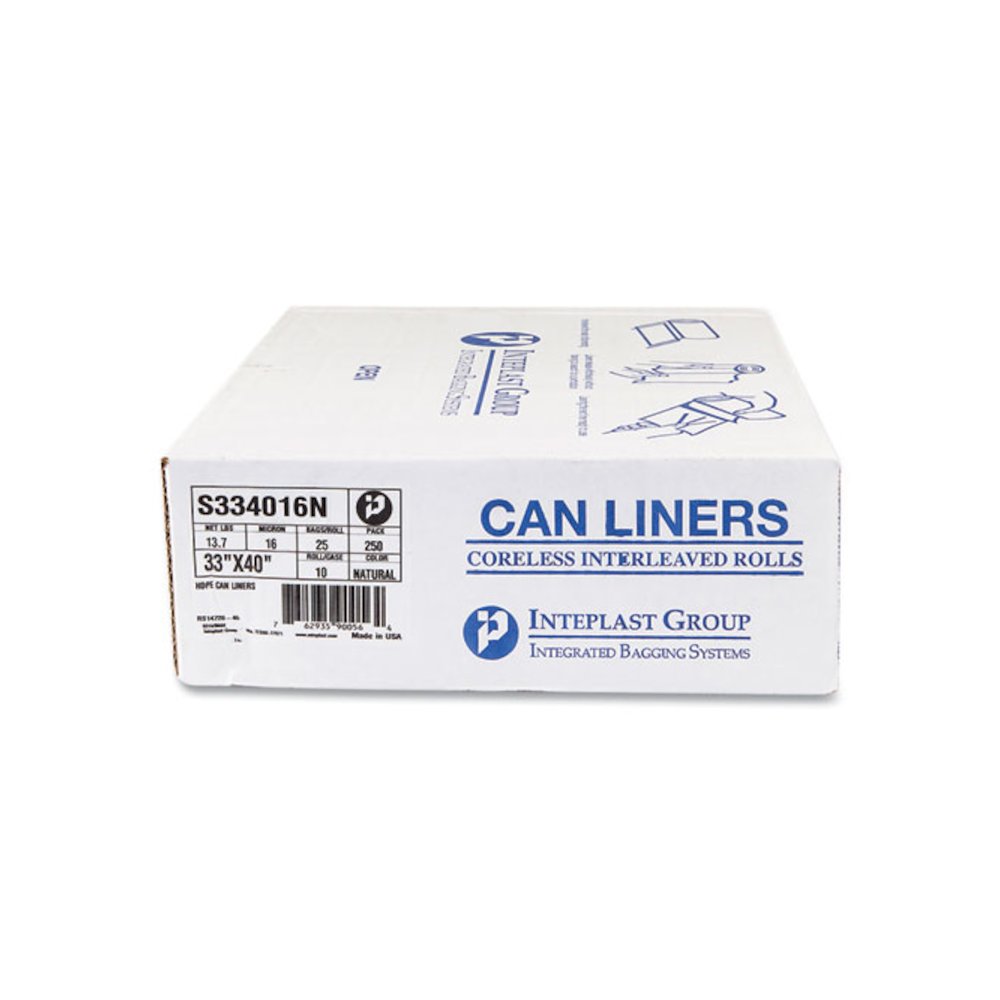 High-Density Commercial Can Liners, 33 gal, 16 mic, 33" x 40", Clear, Interleaved Roll, 25 Bags/Roll, 10 Rolls/Carton. Picture 5