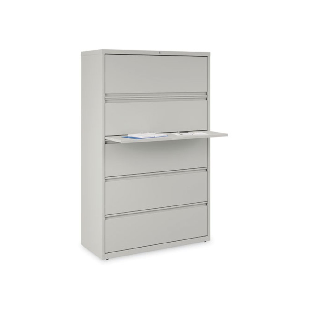 Lateral File, 5 Legal/Letter/A4/A5-Size File Drawers, 1 Roll-Out Posting Shelf, Light Gray, 42" x 18.63" x 67.63". Picture 8