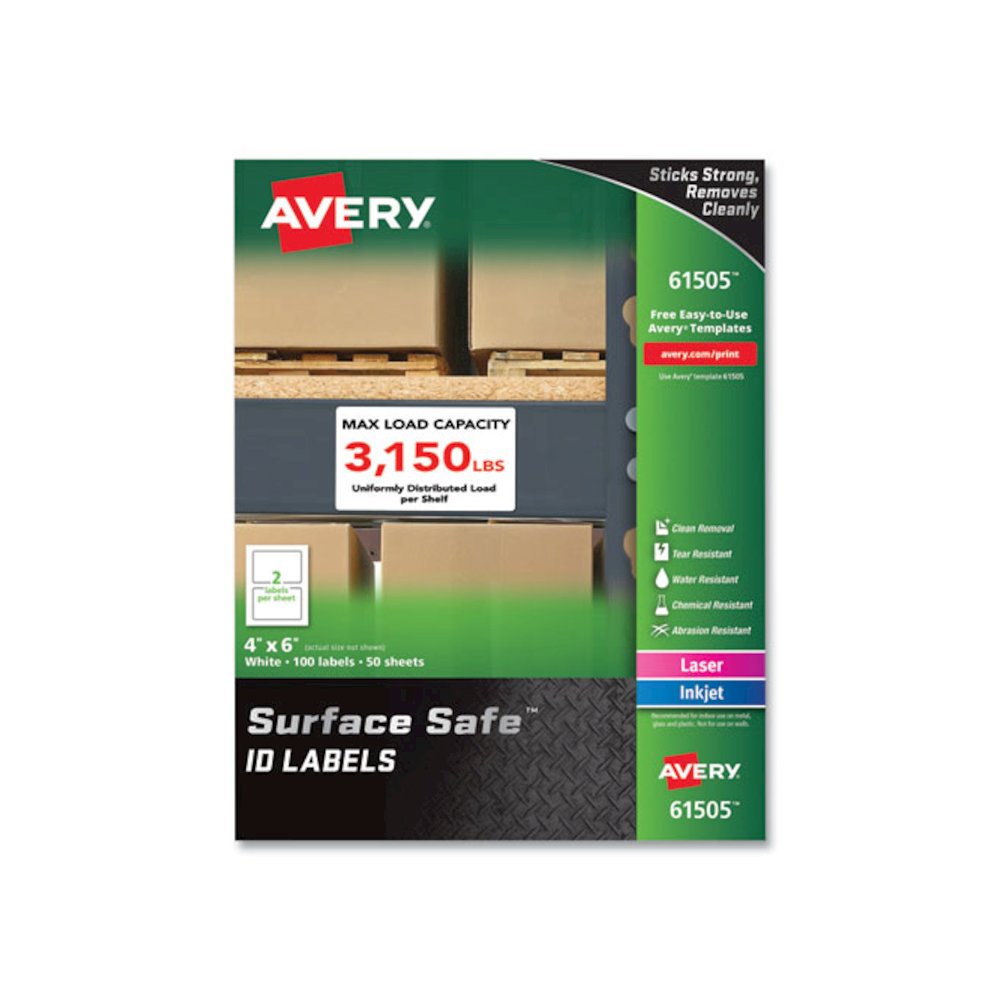 Surface Safe ID Labels, 4 x 6, White, 2/Sheet, 50 Sheets/Box. Picture 1
