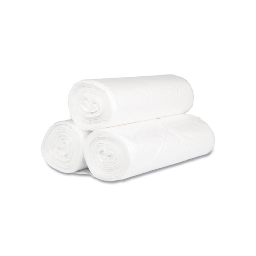 High-Density Commercial Can Liners, 60 gal, 17 mic, 38" x 60", Clear, Interleaved Roll, 25 Bags/Roll, 8 Rolls/Carton. Picture 3