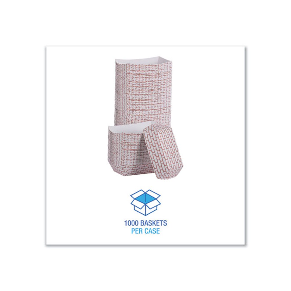 Paper Food Baskets, 6 oz Capacity, 3.78 x 4.3 x 1.08, Red/White, 1,000/Carton. Picture 4