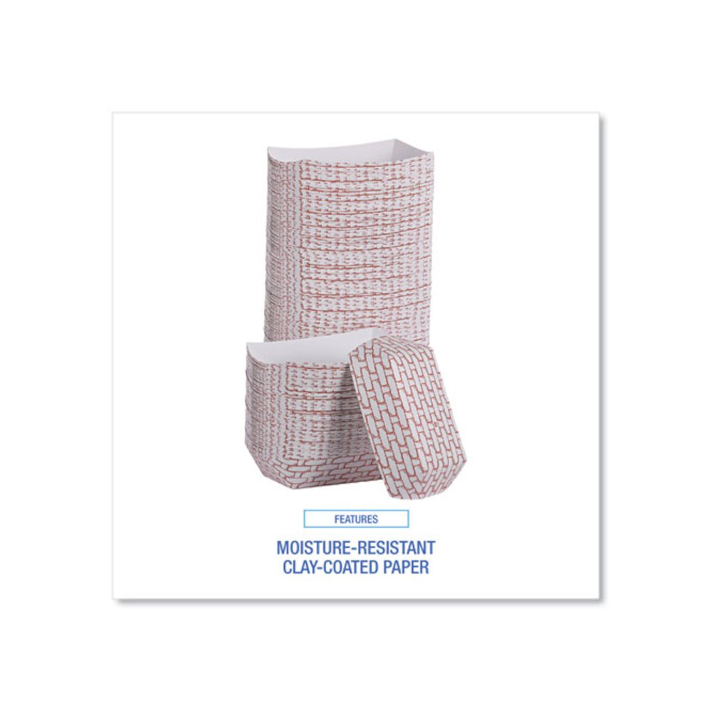 Paper Food Baskets, 6 oz Capacity, 3.78 x 4.3 x 1.08, Red/White, 1,000/Carton. Picture 6
