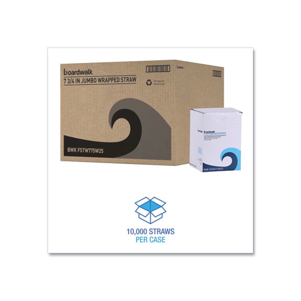 Flexible Wrapped Straws, 7.75", Plastic, White, 500/Pack, 20 Packs/Carton. Picture 5
