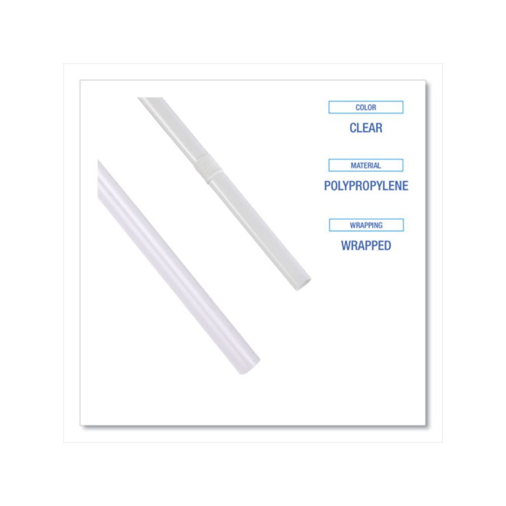 Wrapped Jumbo Straws, 7.75", Polypropylene, Clear, 500/Pack, 24 Packs/Carton. Picture 5