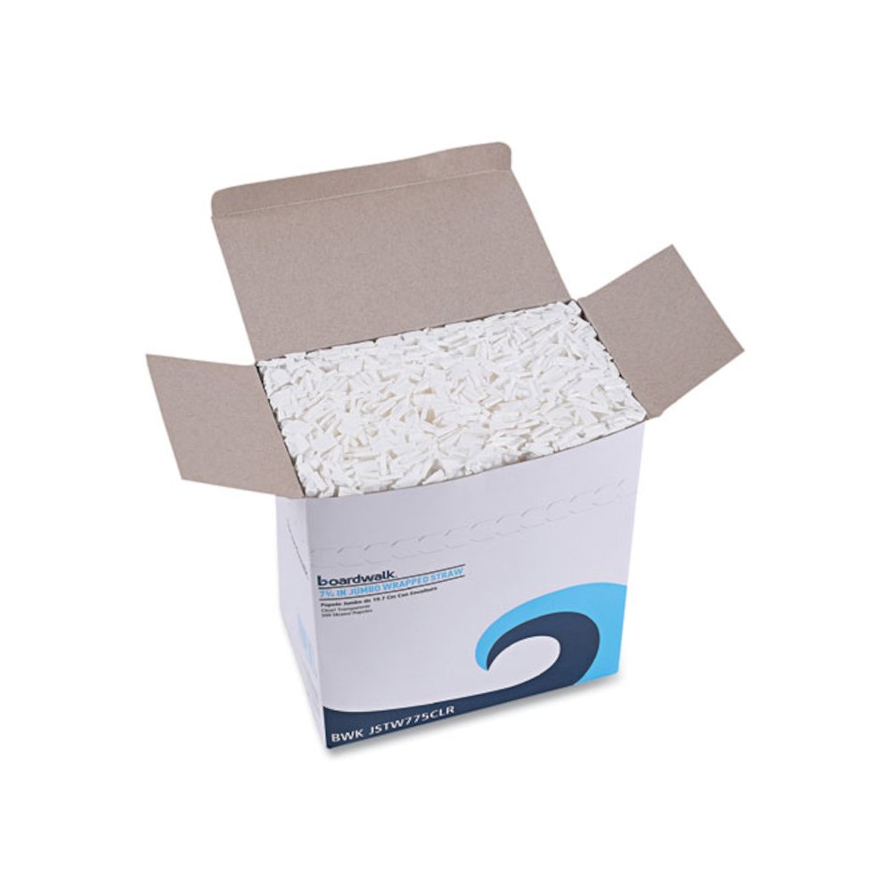 Wrapped Jumbo Straws, 7.75", Polypropylene, Clear, 500/Pack, 24 Packs/Carton. Picture 8