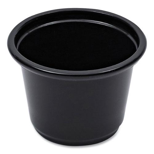 Souffle/Portion Cups, 1 oz, Plastic, Black, 125/Sleeve, 20 Sleeves/Carton. Picture 1