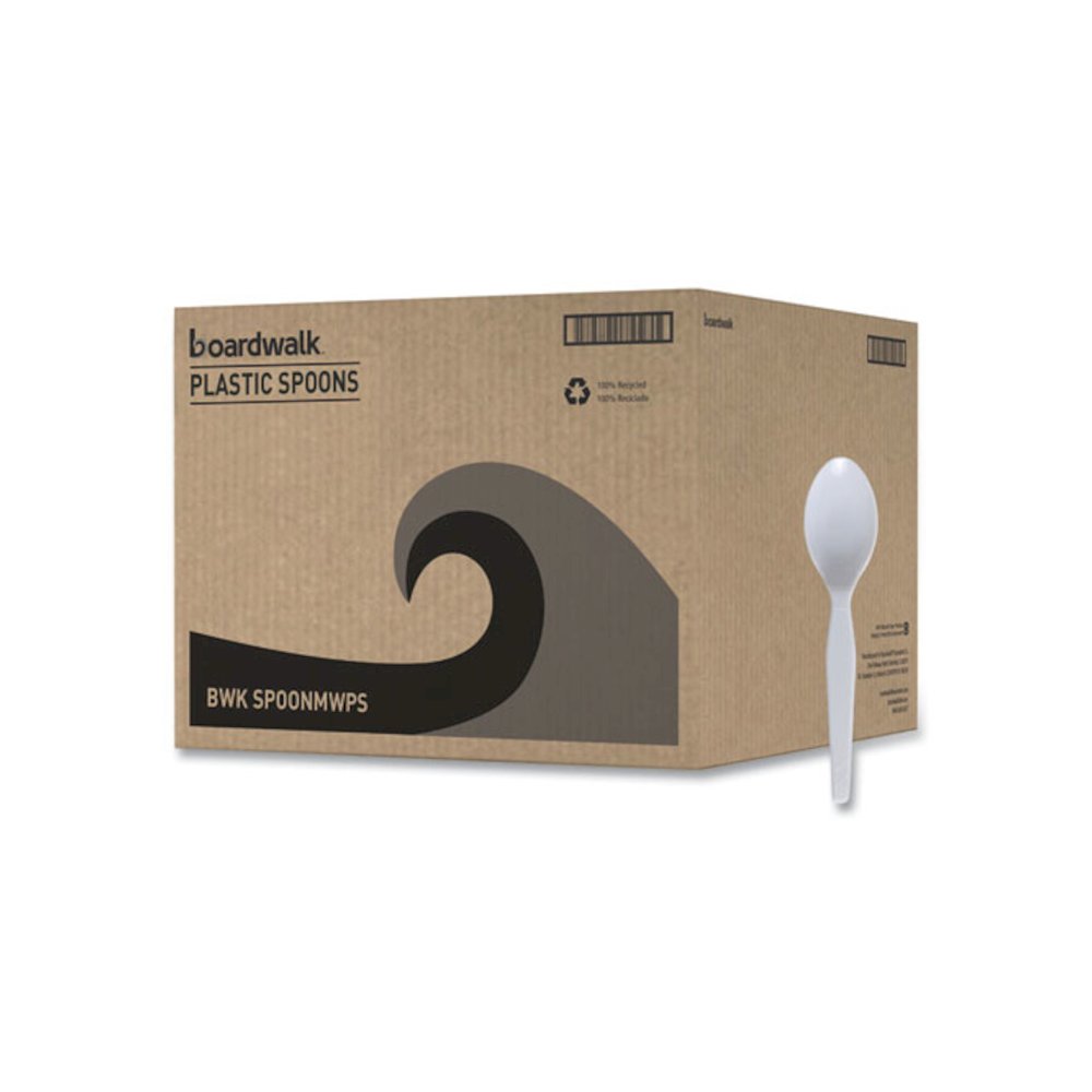 Mediumweight Polystyrene Cutlery, Spoon, Plastic, White, 100/Box, 10 Boxes/Carton. Picture 1