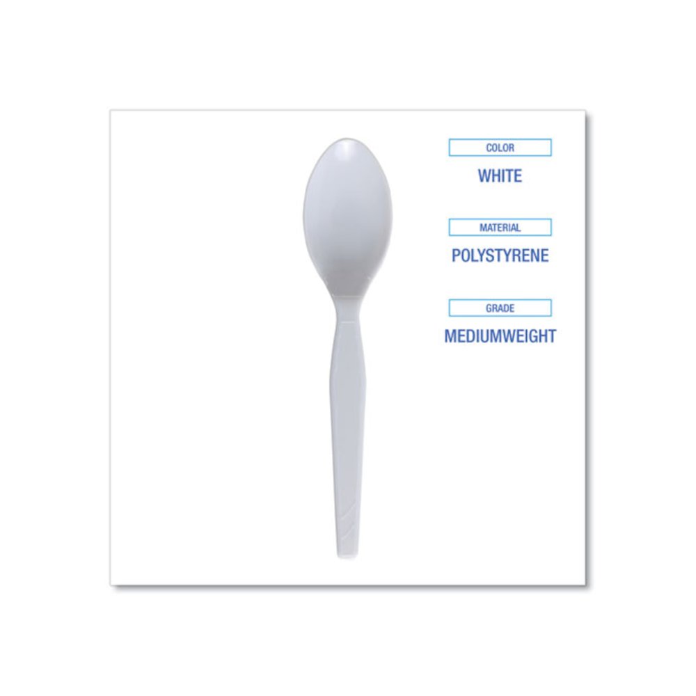 Mediumweight Polystyrene Cutlery, Spoon, Plastic, White, 100/Box, 10 Boxes/Carton. Picture 4