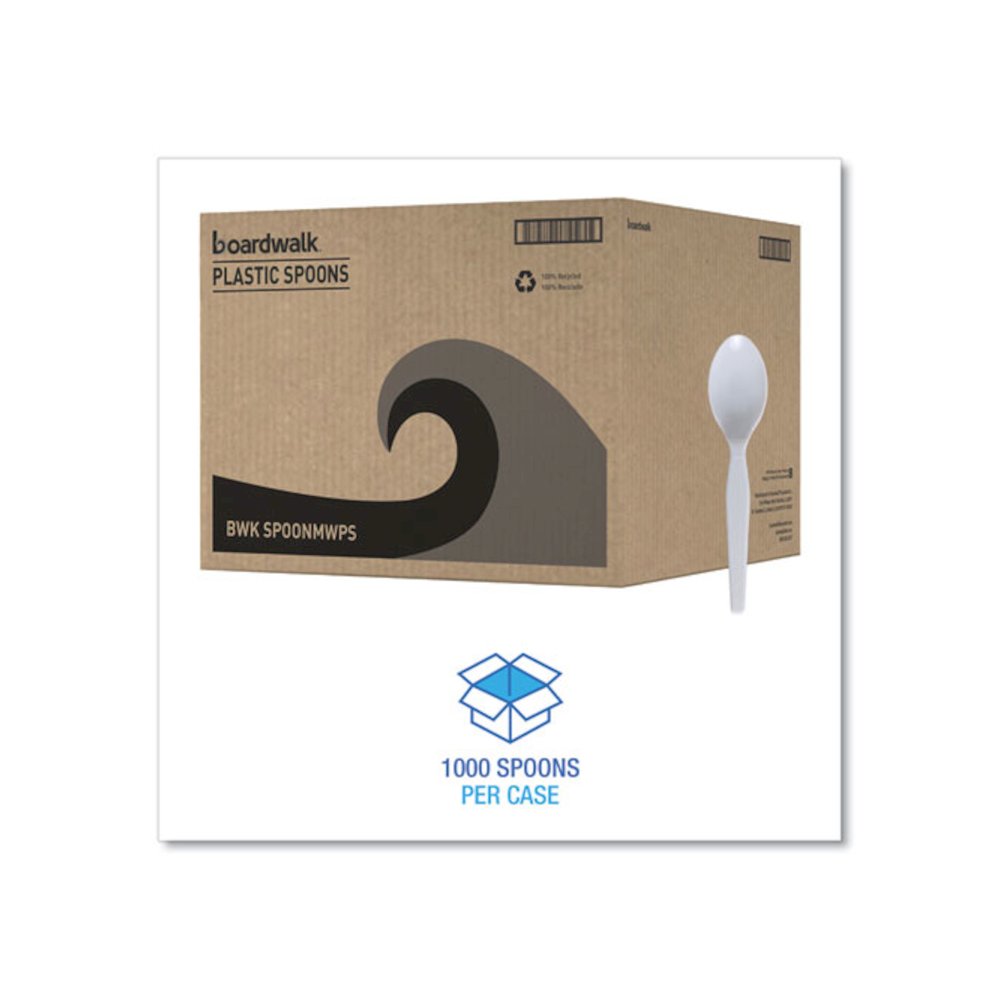 Mediumweight Polystyrene Cutlery, Spoon, Plastic, White, 100/Box, 10 Boxes/Carton. Picture 7