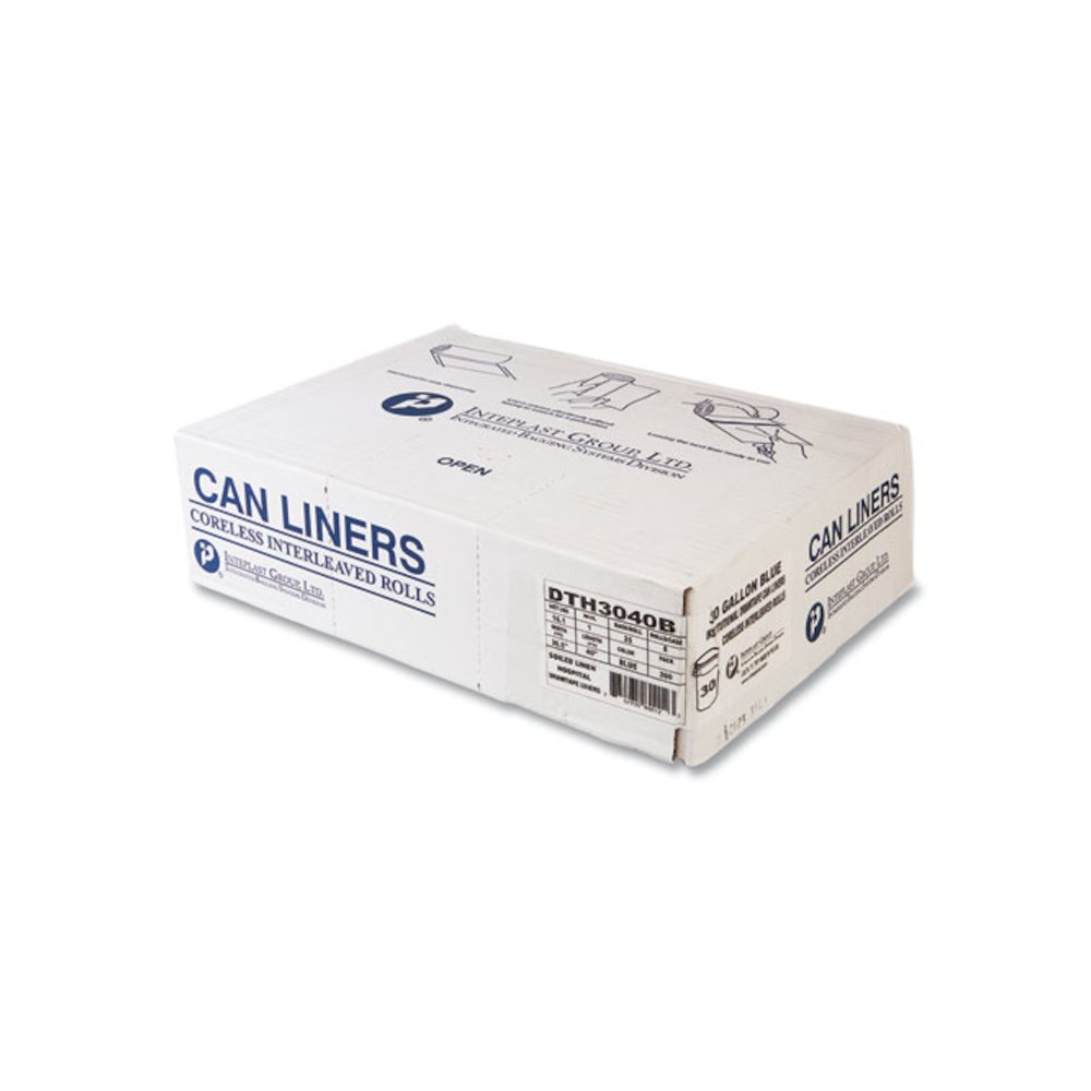 Draw-Tuff Institutional Draw-Tape Can Liners, Drawstring, 30 gal, 1 mil, 30.5" x 40", Blue, 25 Bags/Roll, 8 Rolls/Carton. Picture 3