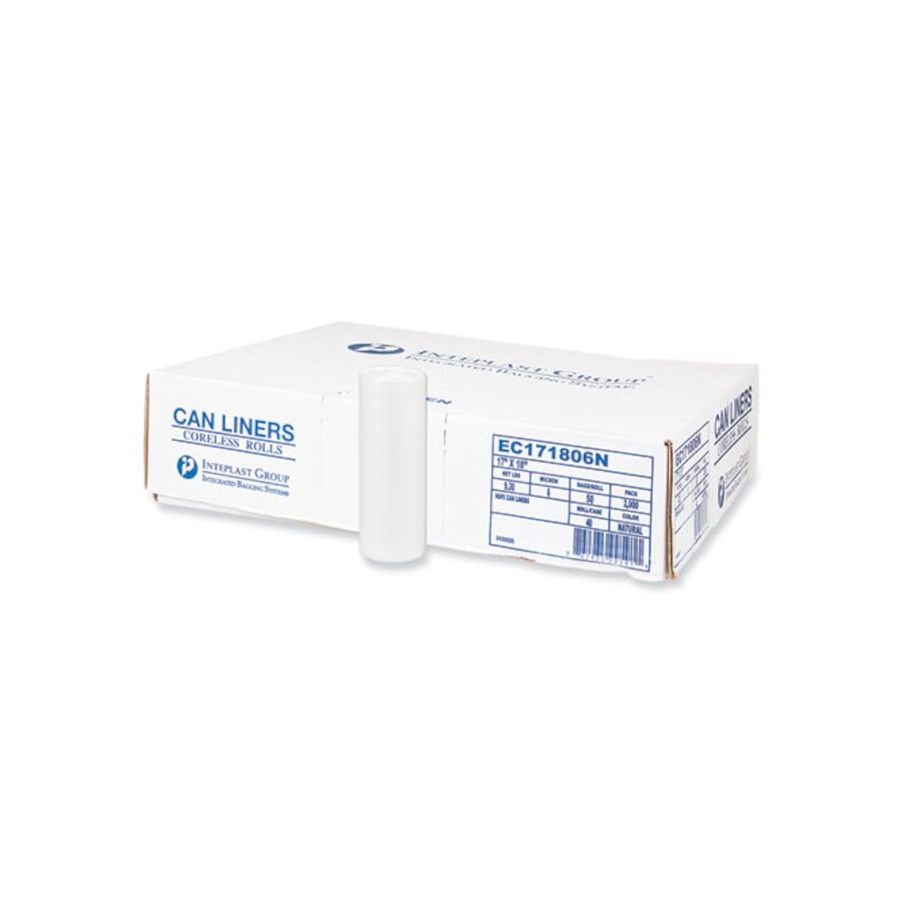 High-Density Commercial Can Liners, 4 gal, 6 mic, 17" x 18", Clear, Perforated Roll, 50 Bags/Roll, 40 Rolls/Carton. Picture 1