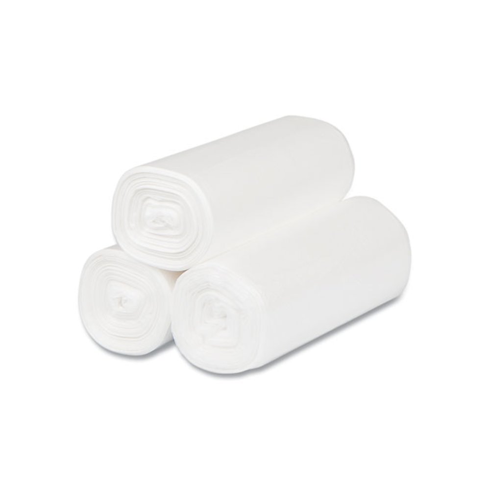 High-Density Commercial Can Liners, 4 gal, 6 mic, 17" x 18", Clear, Perforated Roll, 50 Bags/Roll, 40 Rolls/Carton. Picture 5