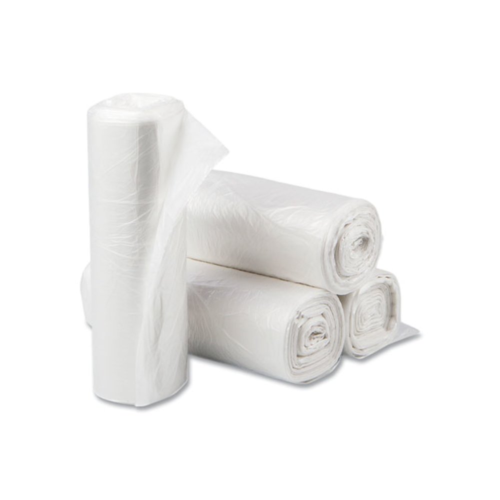 High-Density Commercial Can Liners, 10 gal, 6 mic, 24" x 24", Natural, Perforated Roll, 50 Bags/Roll, 20 Rolls/Carton. Picture 2