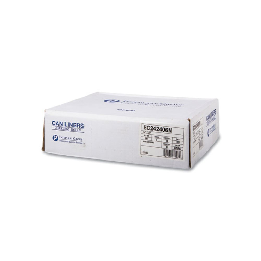 High-Density Commercial Can Liners, 10 gal, 6 mic, 24" x 24", Natural, Perforated Roll, 50 Bags/Roll, 20 Rolls/Carton. Picture 4