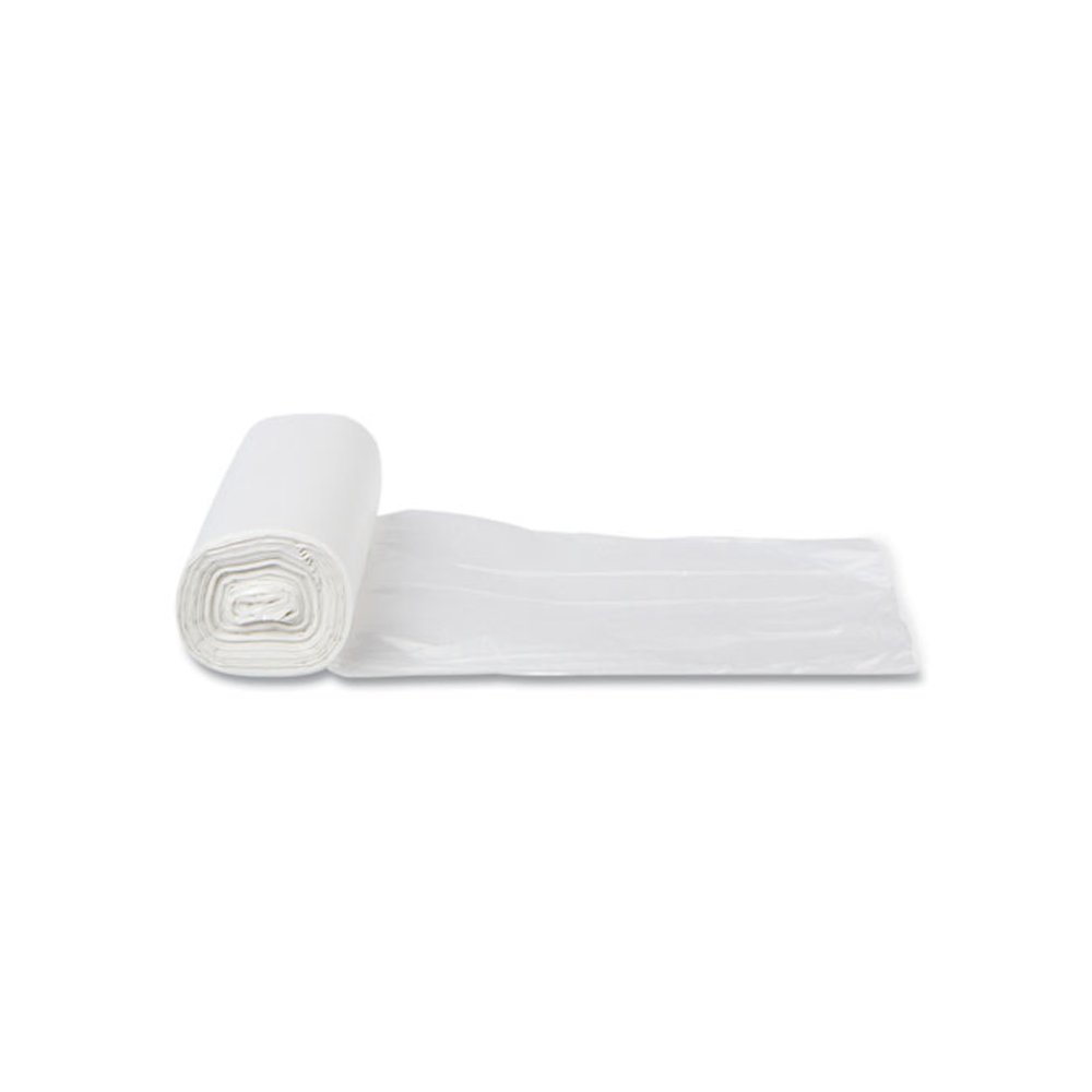 High-Density Commercial Can Liners, 10 gal, 6 mic, 24" x 24", Natural, Perforated Roll, 50 Bags/Roll, 20 Rolls/Carton. Picture 5
