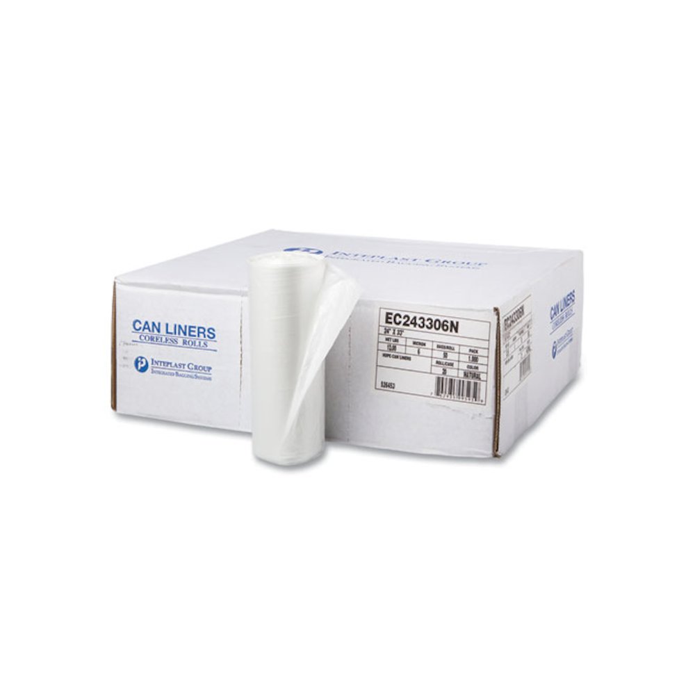 High-Density Commercial Can Liners, 16 gal, 6 mic, 24" x 33", Natural, Perforated Roll, 50 Bags/Roll, 20 Rolls/Carton. Picture 1