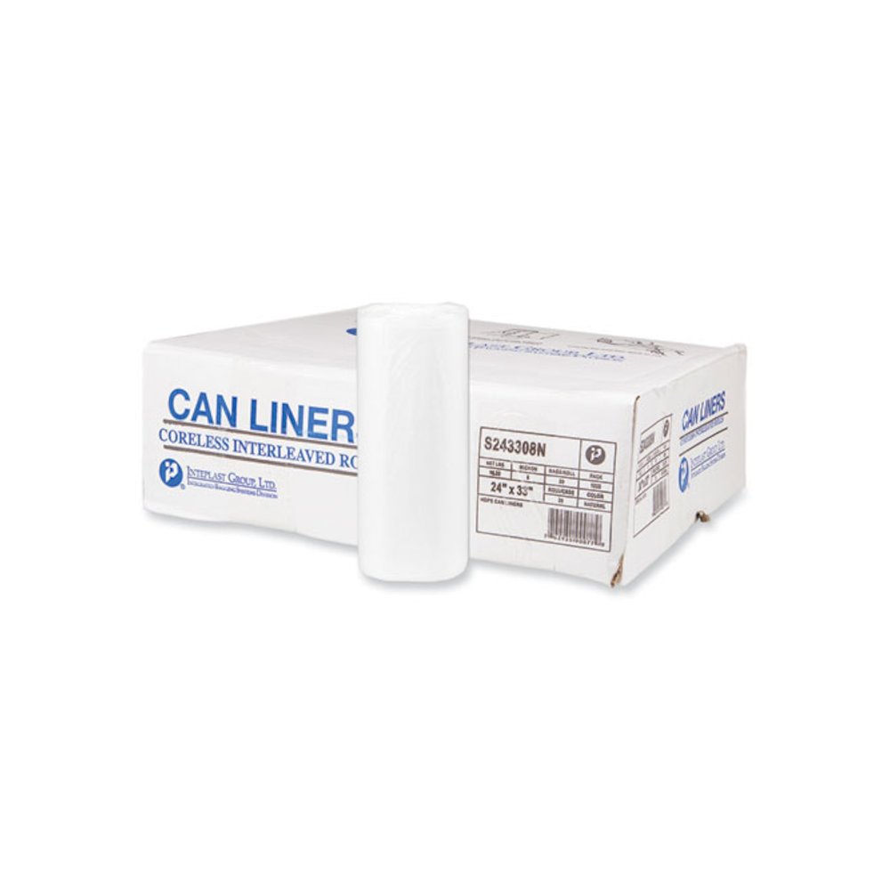 High-Density Commercial Can Liners, 16 gal, 8 mic, 24" x 33", Natural, Interleaved Roll, 50 Bags/Roll, 20 Rolls/Carton. Picture 1