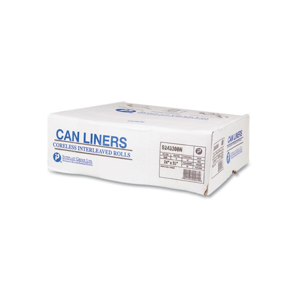 High-Density Commercial Can Liners, 16 gal, 8 mic, 24" x 33", Natural, Interleaved Roll, 50 Bags/Roll, 20 Rolls/Carton. Picture 3