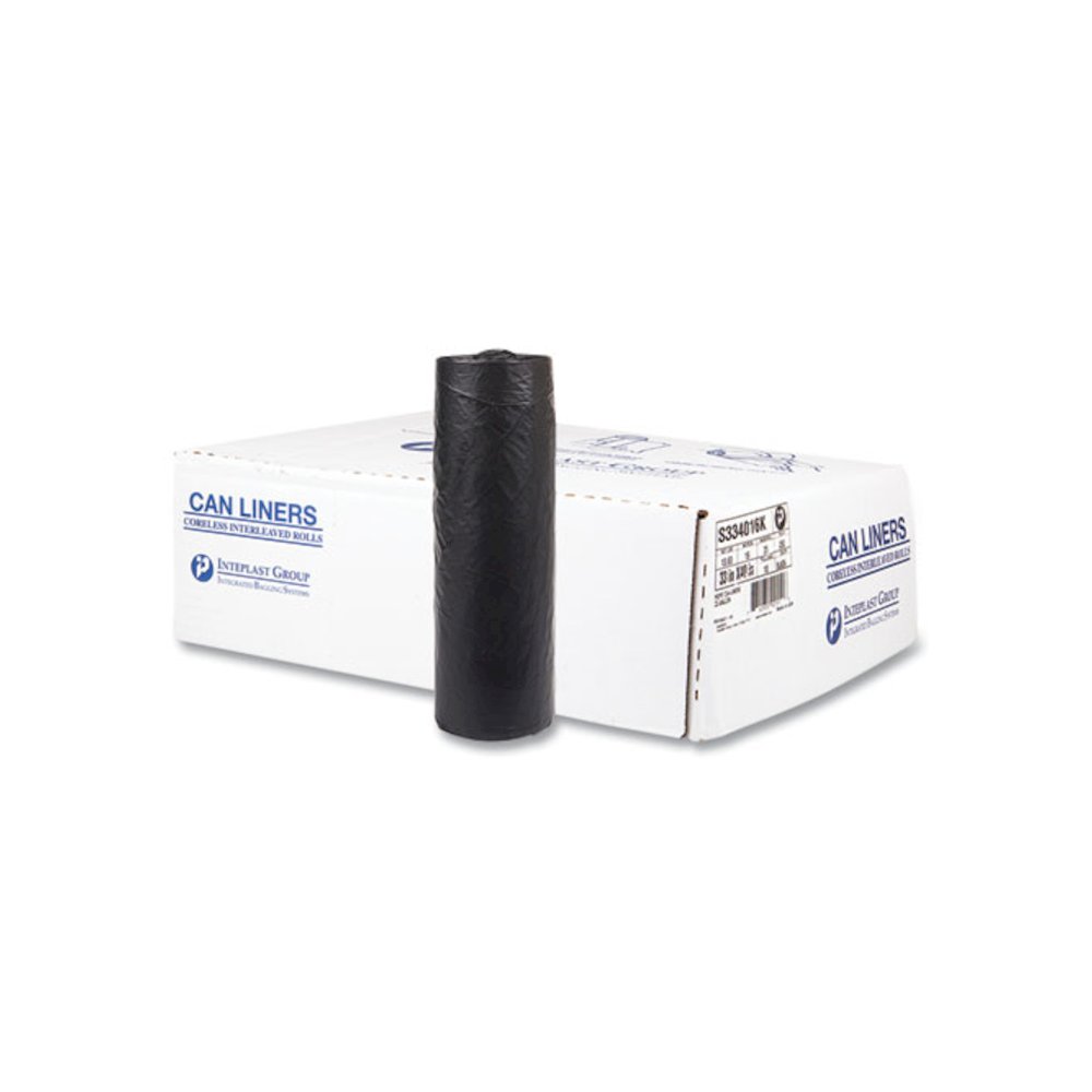 High-Density Commercial Can Liners, 33 gal, 16 mic, 33" x 40", Black, Interleaved Roll, 25 Bags/Roll, 10 Rolls/Carton. Picture 1