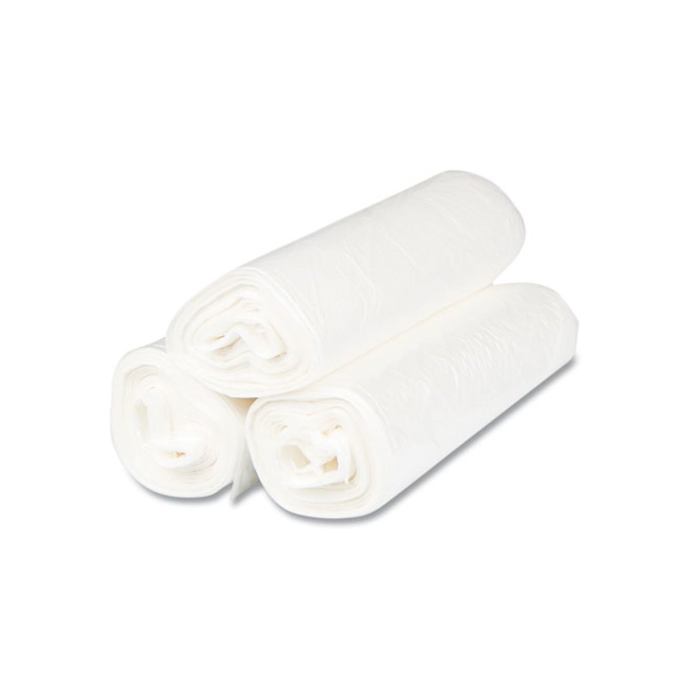 High-Density Commercial Can Liners, 33 gal, 17 mic, 33" x 40", Clear, Interleaved Roll, 25 Bags/Roll, 10 Rolls/Carton. Picture 4